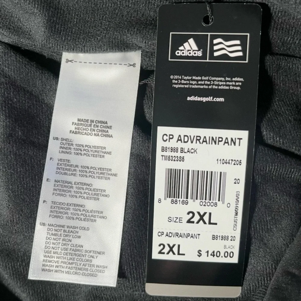 ADIDAS ClimaProof Advance Rain Pants Windbreaker Track Golf Hiking Black 2XL